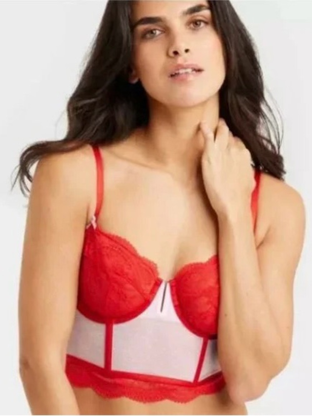 NWT Auden Lace Corset Bustier, Red/White, Size M